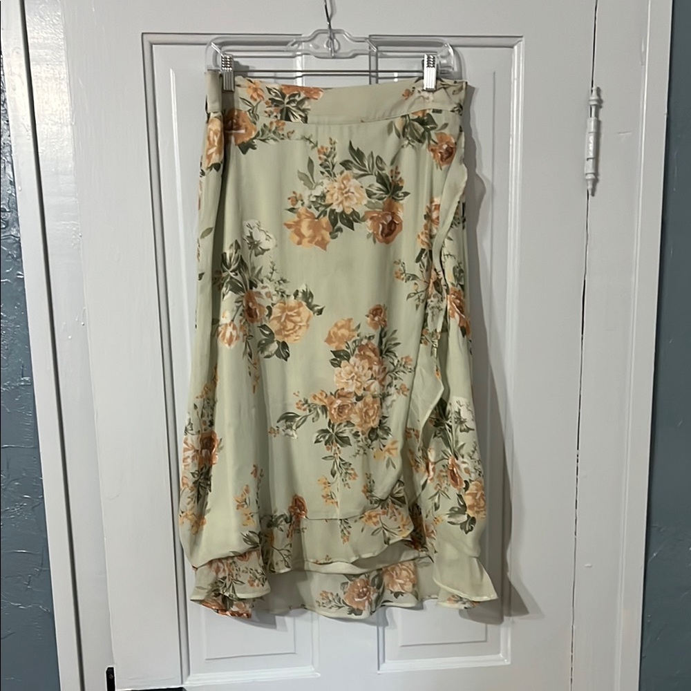 Christopher & Banks Green Floral Midi Skirt